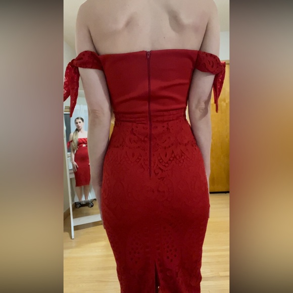 Red Lace Off-the-Shoulder Dress - Picture 8 of 8